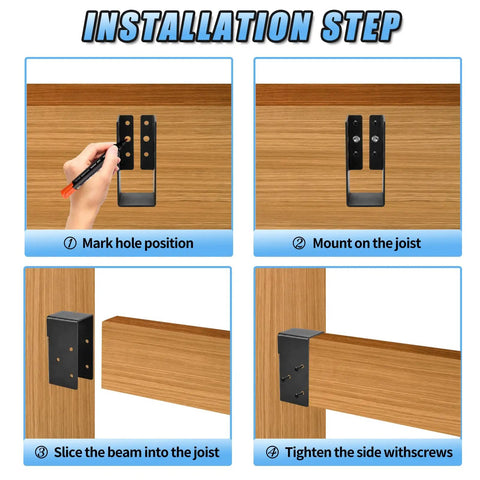 Installation steps for Concealed Joist Hanger Set For 2x4 Beams, Heavy Duty Q235B Steel With Black Powder Coat