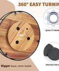 Bottom view of 12 Inch Acacia Wood Lazy Susan Turntable with steel sides, showing 360-degree bearing and non-slip pads.