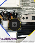 Heavy Duty NEMA 10-50R 50 Amp Black Outlet Socket installed near kitchen stove for various heavy-duty appliances.