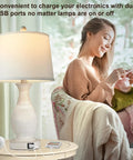Table Lamps Set Of 2 Bedside Touch Lamps With USB-C And USB-A Charging Ports, White Fabric Drum Shades, LED Bulbs Included