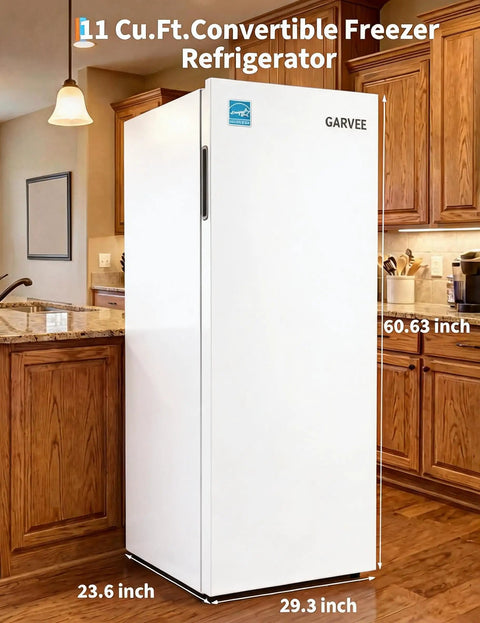 Space Saving 11 Cu Ft Convertible Upright Freezer Plays Nice As A Garage Ready Refrigerator With Freezer in kitchen.
