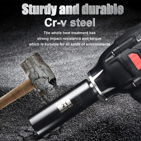 Half-Inch Drive Impact Socket Set, 18-Piece, 6-Point Metric Socket with cr-v steel and drill against concrete