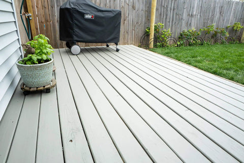 All In One Deck Stain And Sealer With UV Protection In A Solid Gray Finish For Wood Decks Fences And Siding, Water Based Formula, Opaque