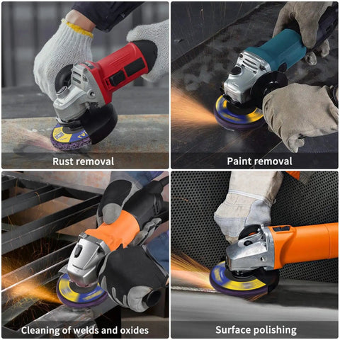 4 angle grinders with 4-inch diamond strip discs for 5 Pack Strip Discs For Angle Grinder 4 Inch Paint Removal Rust Oxidation Welds And Coatings