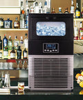 Plug And Play Countertop Ice Maker Auto Clean System with ice display, ideal for home bars and lounges, stainless steel.