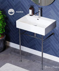 Claire 24 Inch Ceramic Console Sink With Glossy White Basin, Scratch Resistant Non Porous Ceramic, Single Faucet Hole, Overflow
