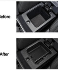 Before and after installation of Mitsubishi Outlander Center Console Organizer Armrest Tray Insert 2022 2023 2024 2025 Not Fit Outlander Sport Premium ABS Storage Box For Cabin Convenience