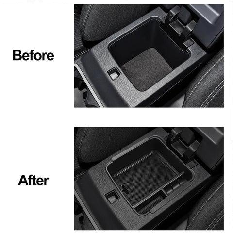 Before and after installation of Mitsubishi Outlander Center Console Organizer Armrest Tray Insert 2022 2023 2024 2025 Not Fit Outlander Sport Premium ABS Storage Box For Cabin Convenience