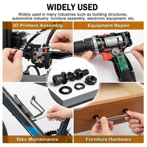M3 Screws Kit 1015Pcs Dope Set With Hex Socket Head Cap Bolts Nuts Washers in use for electronics, bikes, and furniture