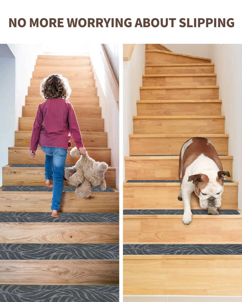 Peel And Stick Non Slip Stair Treads 8x30 Inches 15 Pack For Wooden Steps With Measuring Tool Easy Install Dark Grey Anti Slip Stair Carpet Runner Self Adhesive Grip