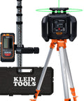 Green Self Leveling Rotary Laser Level Kit With Plumb Spot For Pro Grade Precision In Horizontal And Vertical Alignment, 1150 Foot Range With Detector, Rechargeable, Tripod, 9 Foot Grade Rod, Carrying Case, Class 3R