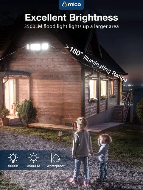 Two Pack Beefy Bright Outdoor LED Flood Lights 3500LM 30W Three Adjustable Heads IP65 Waterproof 5000K Daylight White illuminating house exterior
