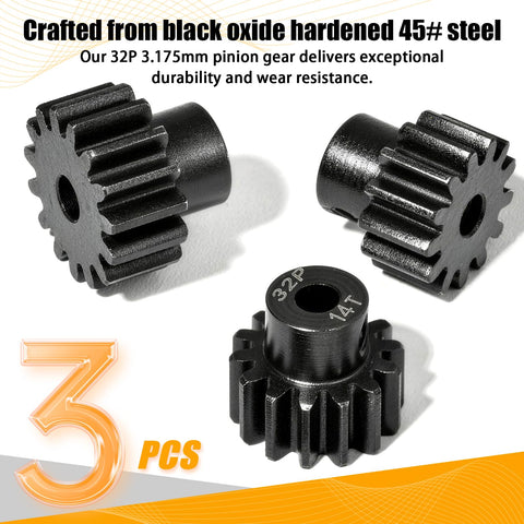 Three-Piece 32P Pinion Gear Set Hardened Steel 3.175mm Shaft 45 Pitch for 1/10 Scale RC Cars Upgrade