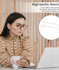 Gold Metal Eyeglass Temple Replacement Arms With Clear Tips Complete Repair Kit Includes Screwdriver And Screws For A Solid Frame Repair And Sharp Upgrade That Really Hits Different. Woman wearing stylish glasses examining repair kit.