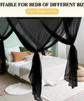 4 Corner Black Bed Canopy Curtains With Mosquito Net For Single Twin Full Size Beds over white bed in cozy bedroom setup