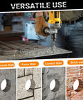 8 Piece Masonry Hole Saw Kit For Concrete And Brick 2 Inch Core Bits With Carbide Tungsten Steel Blades in use on metal surface