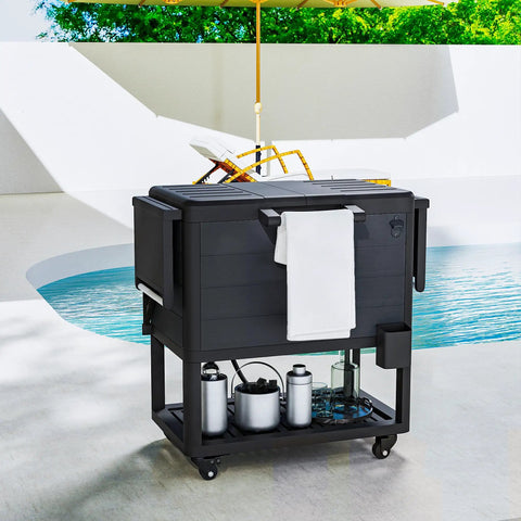 104 Quart Outdoor Cooler On Wheels With Bottle Opener And Shelves Rolling Ice Chest For Pool Decks Poolside Parties BBQs And Backyard Hangouts