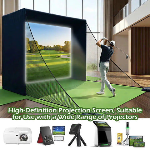 Indoor Golf Practice Enclosure With HD Impact Screen And Frame Kit, 10x8x6 Ft Net Cage For Home Simulator Training setup indoors