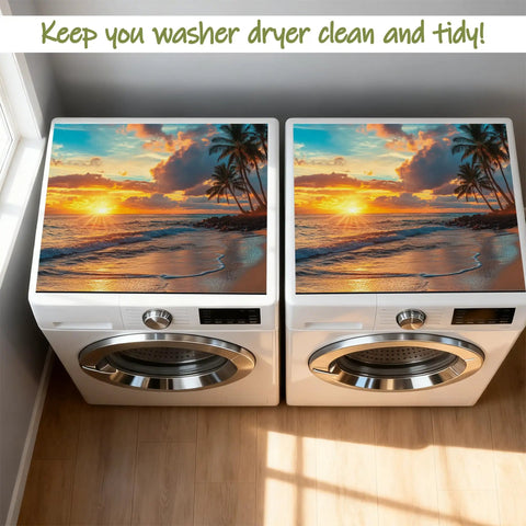 Washer And Dryer Top Cover Non Slip Dust Proof Protector with beach sunset design, fits 24 by 20 inch appliances