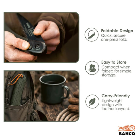 Person securing lock on 7.5 Inch Folding Saw For Bushcraft, Camping, And Trail Maintenance with ergonomic grip