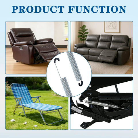 Four Piece 7 Inch Extension Springs For Power Recliner Lift Chair Couch Quick Swap Replacement With Heavy Duty Steel Coils And Precise Hook To Hook Sizing Built Tough For Smooth Glide Performance All Day Long in use with recliners and chairs.