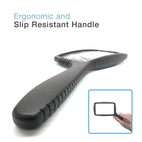 Handle view of Big Ol Jumbo Size Magnifying Glass With Wide Horizontal Lens 3X Magnification Shockproof Housing.