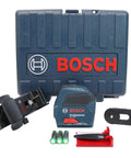 Self Leveling Cross Line Laser Level Renewed With VisiMax Visibility And Smart Pendulum, case and accessories displayed