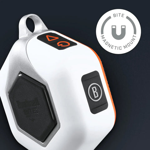 Wingman Mini GPS Speaker With Audible Distances, Ultra Portable Bluetooth Golf Speaker, magnetic mount detail, orange