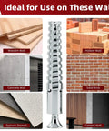 Heavy Duty Door Hinge Repair Screws With Expanding Drywall Anchors image showcasing use on various wall types.
