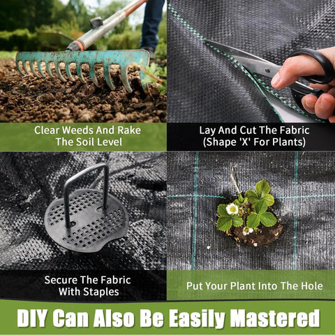 Steps to use Heavy Duty Weed Barrier Landscape Fabric 3Ft By 50Ft With 10 U Shaped Pegs And 10 Gaskets Geotextile Ground Cover