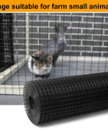 Heavy Duty 17 Gauge Black Vinyl Coated Hardware Cloth 1x48x100Ft rolled next to a small animal cage for secure farming.