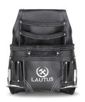 Oil Tanned Leather Tool Pouch Bag For Carpenters And Handymen With 10 Pockets And 2 Hammer Holders, front view