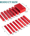 15 Piece Setup Block Set for Woodworking, Pro Grade Aluminum Height Gauges for Router and Table Saw shown with dimensions