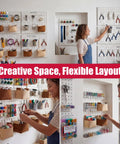 Metal Pegboard Organizer Set 4 Pack White Wall Pegboards With 50 Hooks And Baskets Built Tough For Office Craft Room Garage Sewing Room 300 Lb Capacity Rust Free No Sag Mounting System displayed on wall.