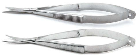 Two Pack Micro Straight And Curved Surgical Scissors Four Point Five Inch Ultra Sharp Precision Microsurgical Tools Dual Pack Premium Quality Medical Instruments For Delicate Procedures, stainless steel straight and curved