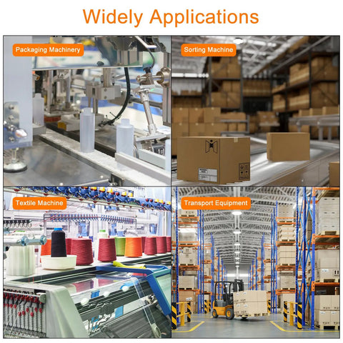 Collage of packaging, sorting, textile, and transport machinery showcasing applications for 5V Round Solenoid Electromagnet With 180N Peak Force And 18Kg Holding Suction DC Electric Lifting Magnet For Automation Equipment Industrial Grade Magnetic Lift And Hold Solution.