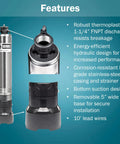 Heavy Duty Workhorse One Half Horsepower 115 Volt Submersible Cistern Effluent Pump with stainless steel casing and bottom suction design.