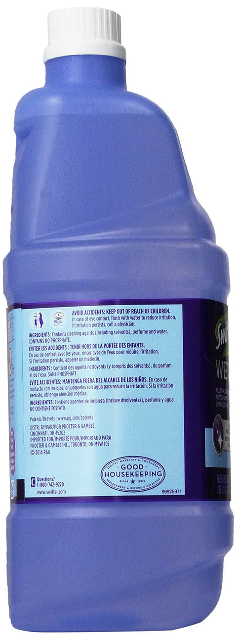 Back view of WetJet Multi Purpose Cleaner Refill Pack Open Window Fresh Scent 42.2 Fl Oz bottle showing label details.