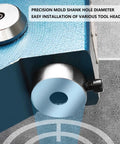 Close-up of Heavy Duty 1100lb Benchtop Arbor Press featuring precision mold shank hole for easy tool head installation.