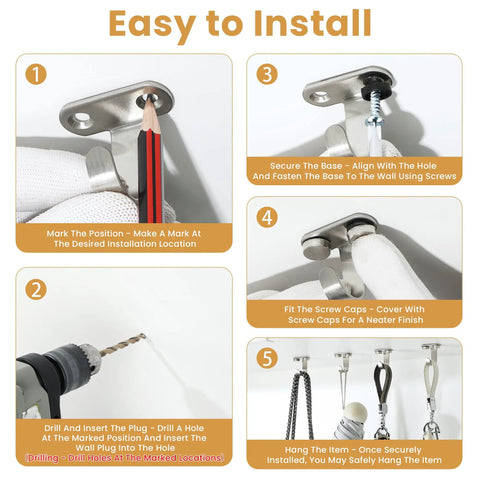 Installation guide for Stainless Steel Ceiling Hooks Pack Of 12 For Curtains Purses Bags Mugs And More Brushed Finish Screw In Ceiling Hangers