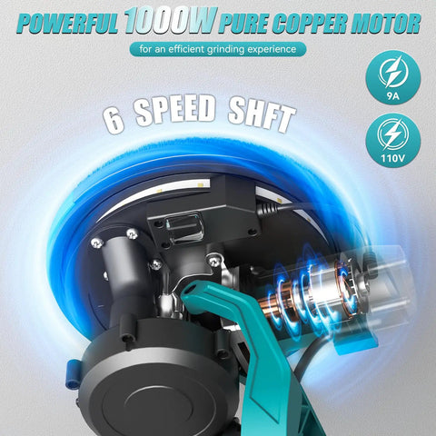 Close-up of Drywall Sander With Vacuum Dust Collection And Digital Display 1000W showing internal motor parts and speed settings