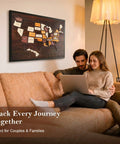 USA Travel Map Puzzle With 50 Removable State Pieces, Double Layer Engraved Wood Wall Art in room with couple on sofa