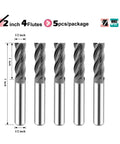 Micrograin Carbide Square End Mill Set Half Inch Shank 4 Flute 5 Pack AlTiBN Coated Milling Bits For Alloy Steels Hardened Steel