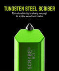 Tungsten steel scribing tip on green Scrybe multitool pen for precise marking on wood and metal, enhancing upgrades and fixes.