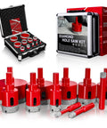 Pro Shop Ready Vacuum Brazed Diamond Hole Saw Kit Contains Eleven Heavy Duty Drill Bits For Tile Concrete Masonry Glass Ceramic Sizes One Quarter To Two Point Five Inches Housed In A Rugged Aluminum Box To Get The Job Done Slick