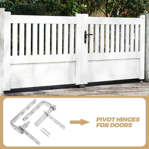 White gate with concealed Dual Rotation Door Pivot Hinges For Your Home, Stainless Steel, Auto Close And Automatic Rebound design.