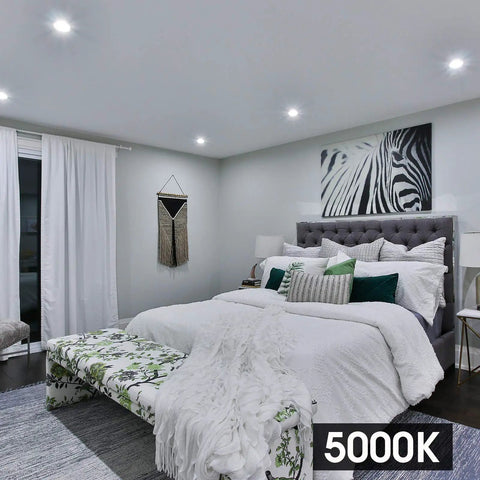 Bedroom with recessed Dope 5/6 Inch Dimmable LED Can Light Kit - 12W (150W Equivalent) Daylight 5000K lighting