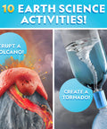 Image of a volcano eruption and a tornado in a bottle from the All In One Mega Science Lab Kit For Kids With 75 Easy Experiments Earth Science Chemistry Set And Magic STEM Projects For Boys And Girls Three Kits In One Kid Friendly Amazon Exclusive.