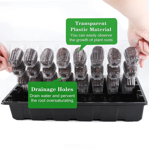 Three Pack No Brainer Seed Starter Tray Kit With 120 Cells Humidity Dome And Base Includes 120 Peat Pellets 100 Plant Labels Two Garden Tools