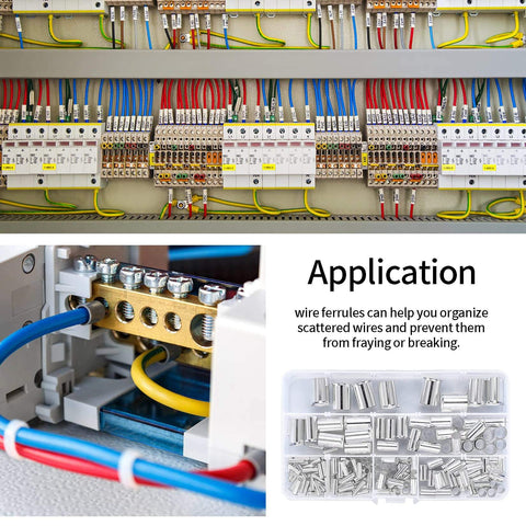 180 Pcs Wire Ferrules Kit With Silver Plated Copper Crimp Terminal Connectors for Electrical Cables, organized in storage box